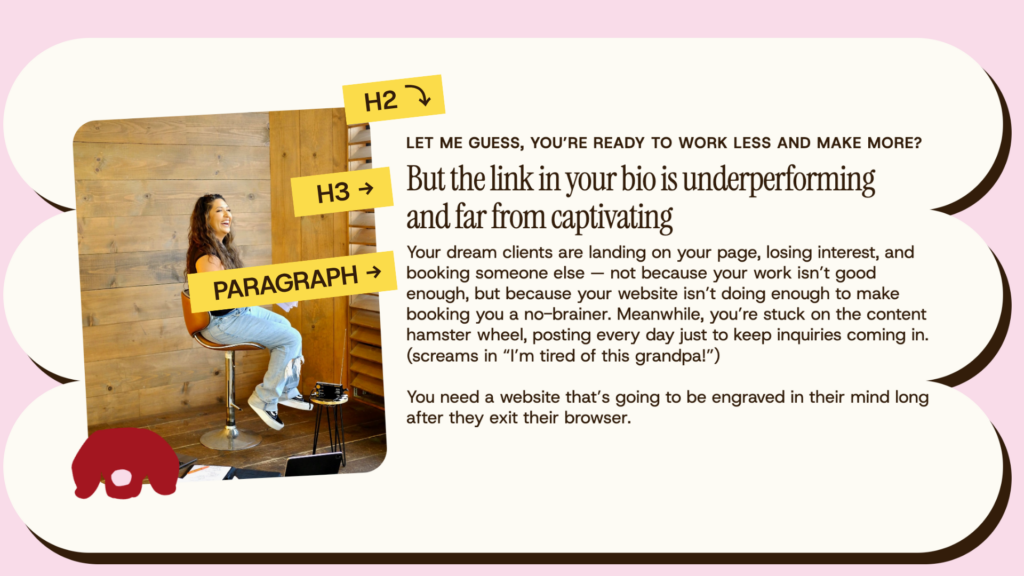 heading structure sample with hierarchy displaying h2, h3, then body paragraph