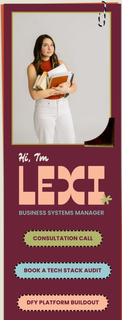 hi i'm lexi, business systems manager: consultation call, tech stack audit, and DFY platform buildout button