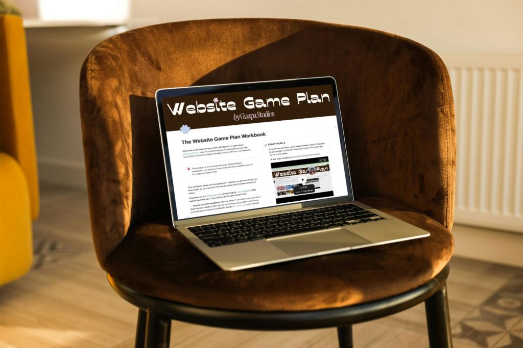 website mockup of website game plan workbook on notion with support to build a website that converts